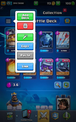 Menu des decks